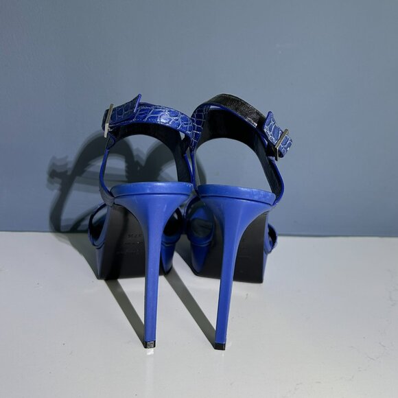 Saint Laurent Paris Blue Croc-Embossed Leather Platform Stiletto Sandals 7.5 - Picture 5 of 5
